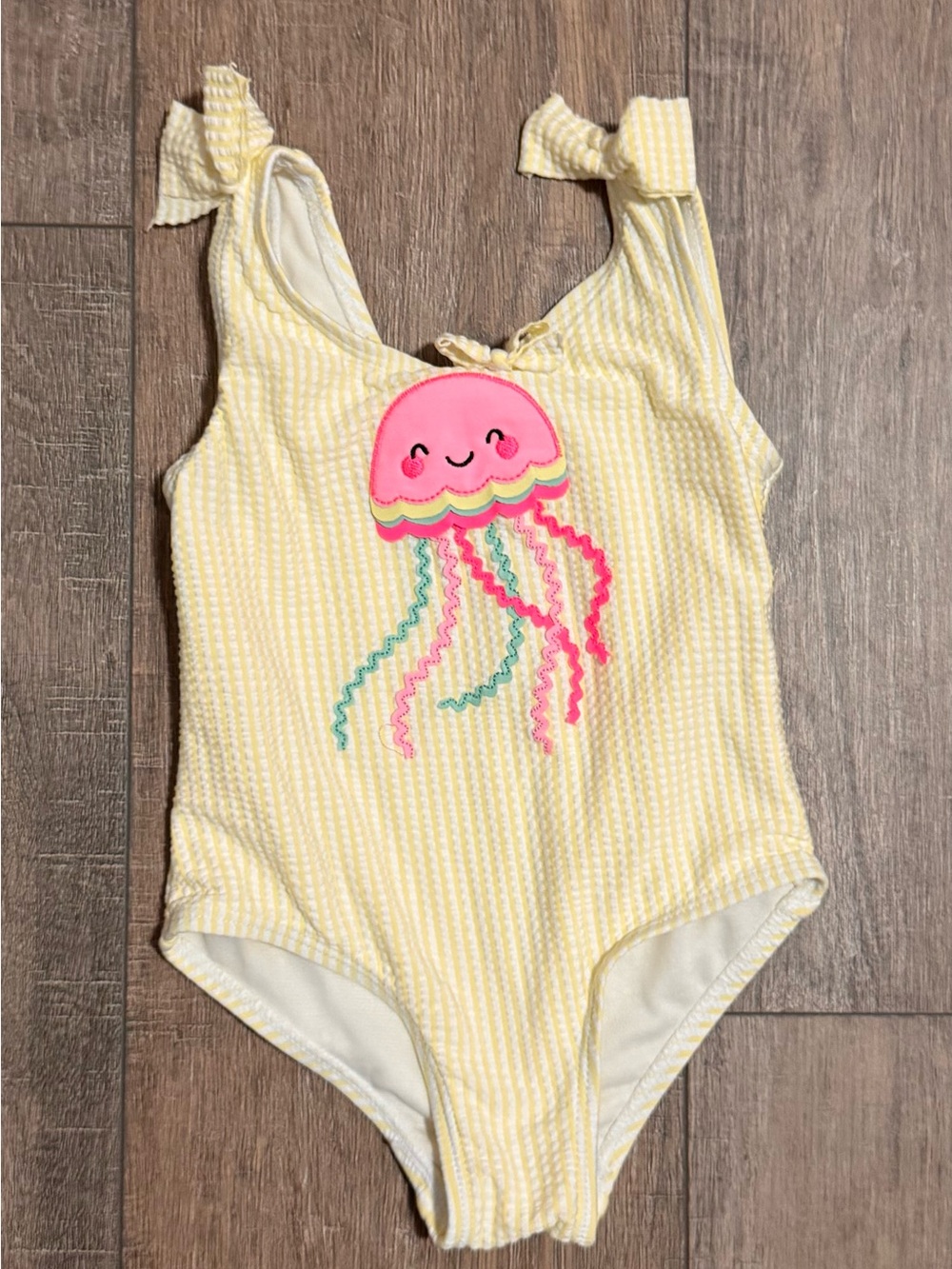 Yellow Jellyfish One-Piece Kids Swim - Cute Pink Applique